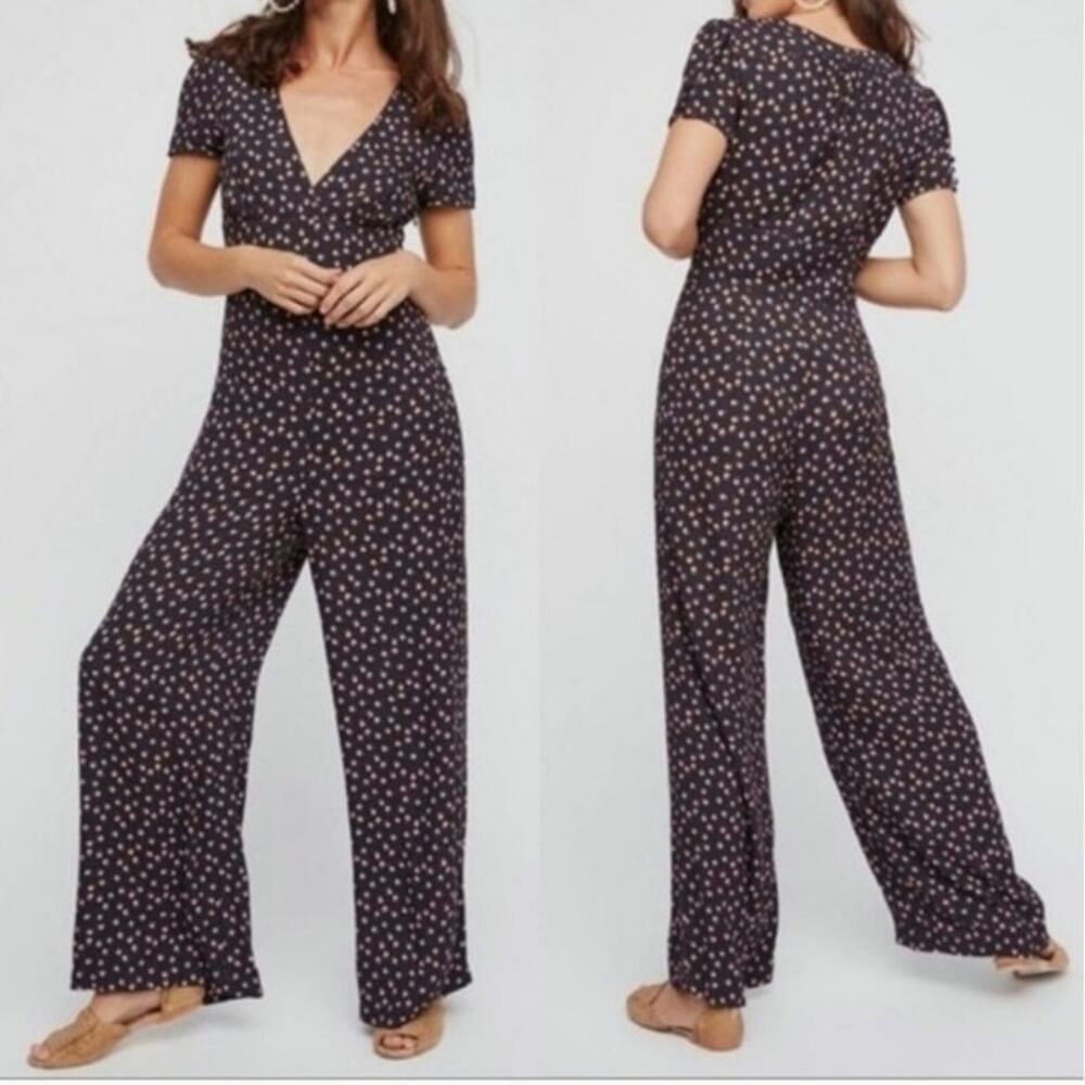 Free People Mia Black Size 2 Floral Jumpsuit